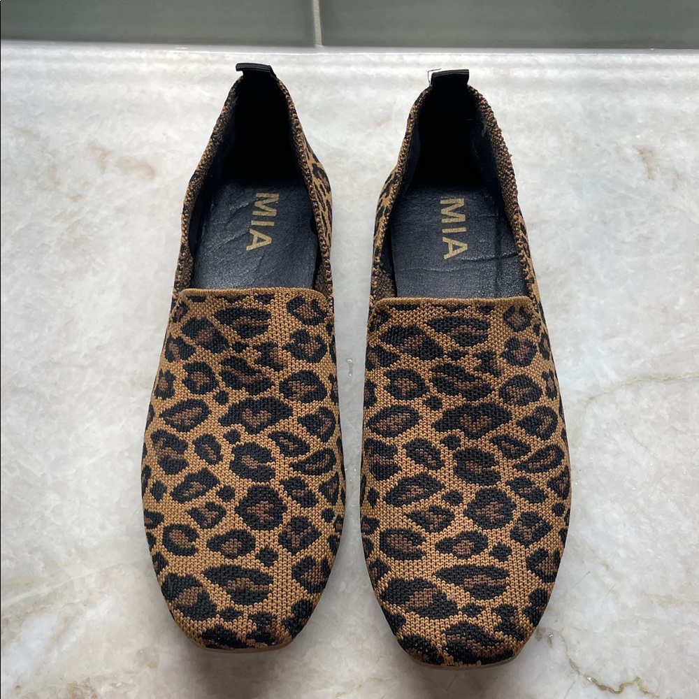 MIA Brown and Black Animal Print Slip-Ons. Size 7.